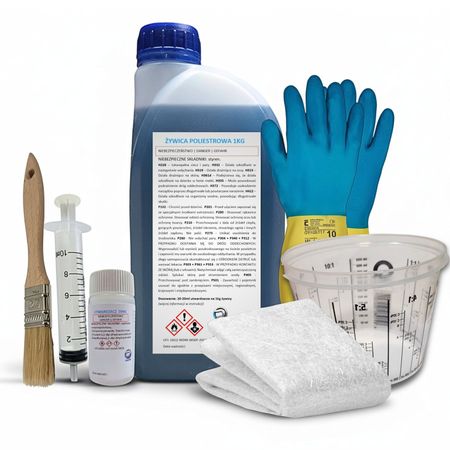 Zestaw 1kg żywicy i 1m2 maty szklanej 450g / rękawice + kubek + pędzel