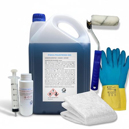 Zestaw 5kg żywicy i 5m2 maty szklanej 450 g/m² + wałek + rękawice